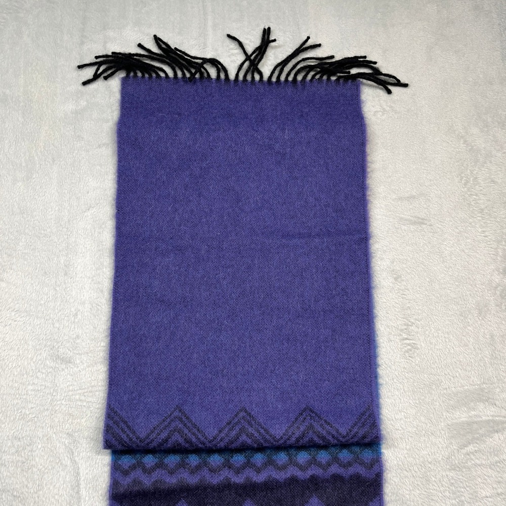 Kuna Scarf Purple Blue‎ 100% Baby Alpaca Chevron Geometric Fringe Peru - Picture 11 of 14